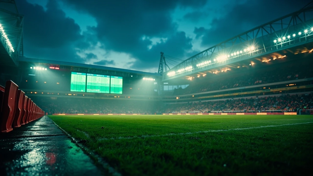 Tabela Premier League na dużym stadionie o zmierzchu